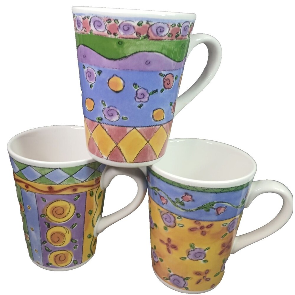 The Sweet Shoppe 3 Coffee Mugs Tea Cup Lemon Sherbert Cinnamon Swirl Apple Sauce